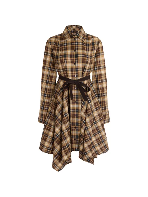 Patou Midi Check Handkerchief-hem Dress in Brown