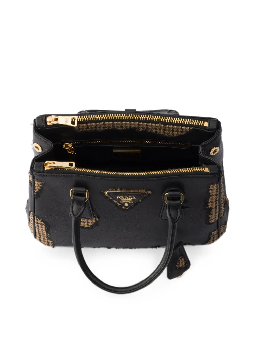 Prada Galleria grote tas van nappa leer en wol Zwart