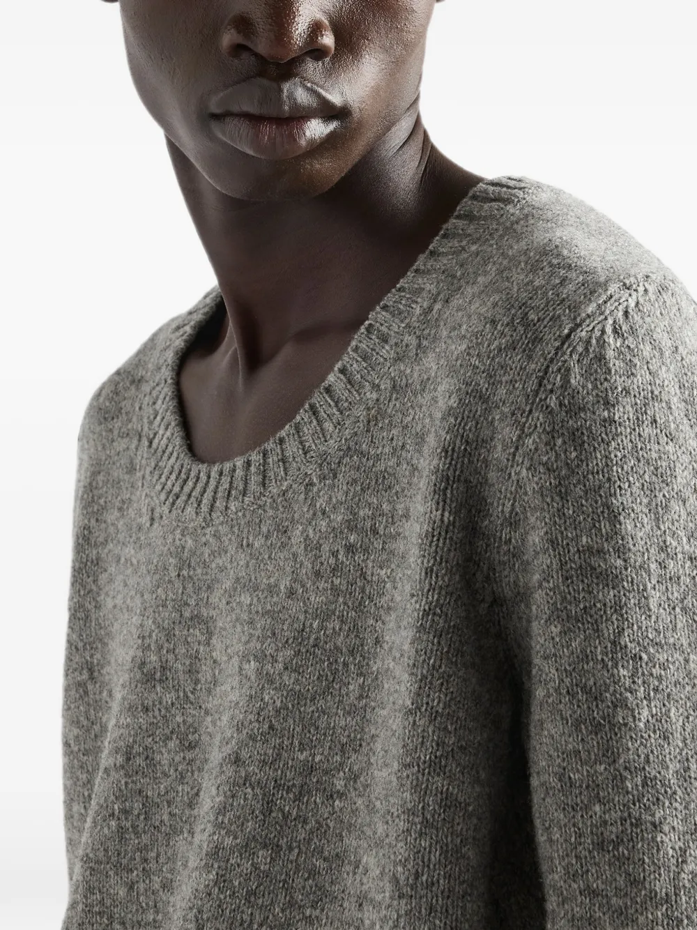 Prada Shetland wollen trui met diepe ronde hals Grijs