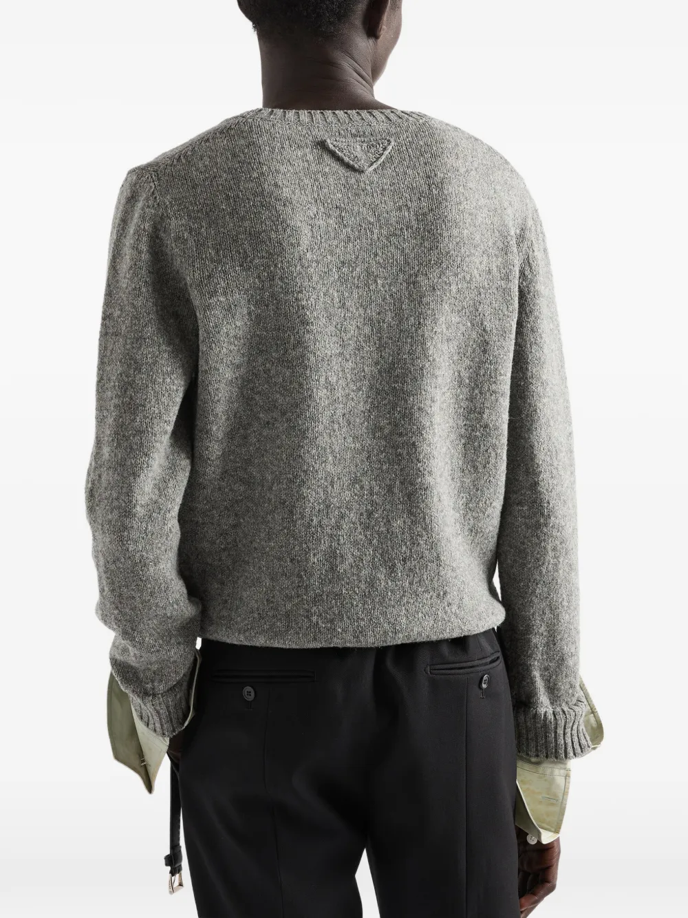 Prada Shetland wollen trui met diepe ronde hals Grijs