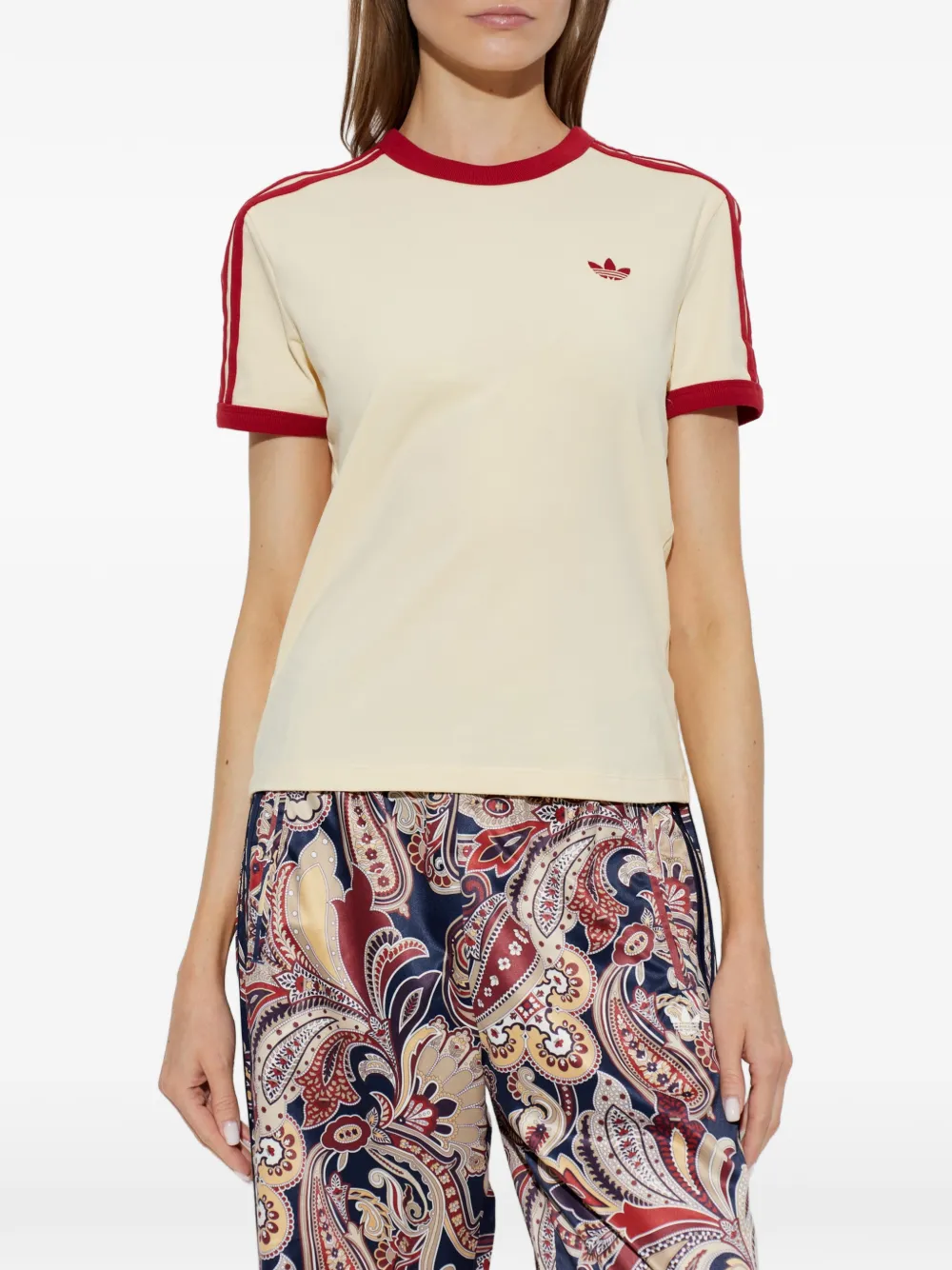 adidas 3 Stripes Slim Fit striped-details T-shirt Geel