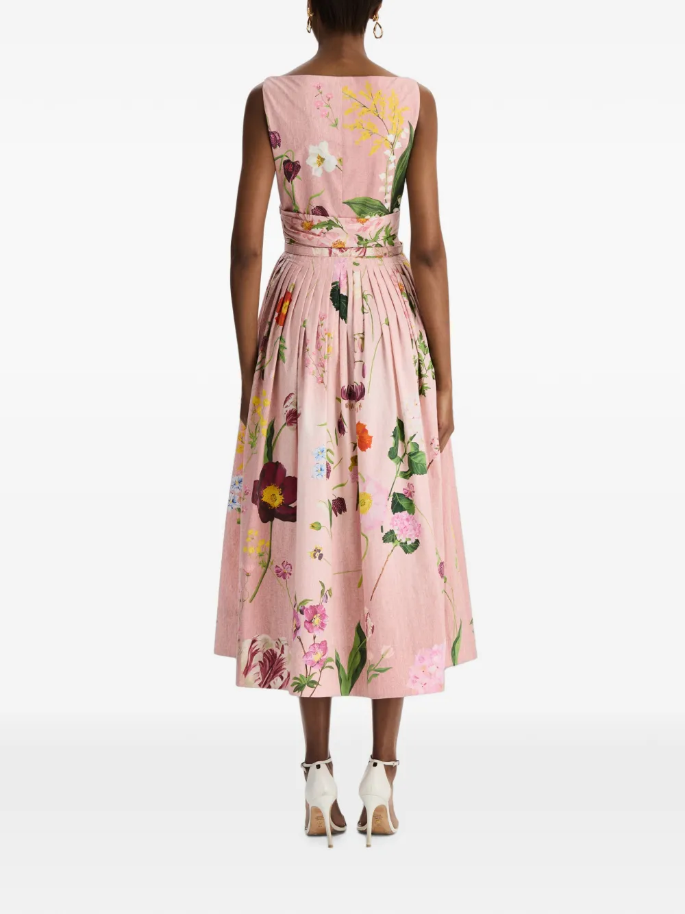 Oscar de la Renta Gedrapeerde flared midi-jurk met botanische print Roze