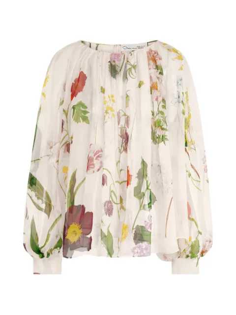 Oscar de la Renta botanical-print silk-chiffon blouse