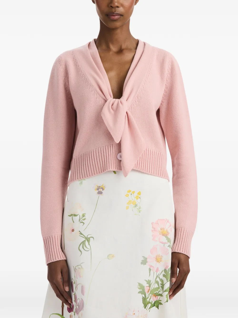 Oscar de la Renta Wollen vest met gestrikte hals Roze