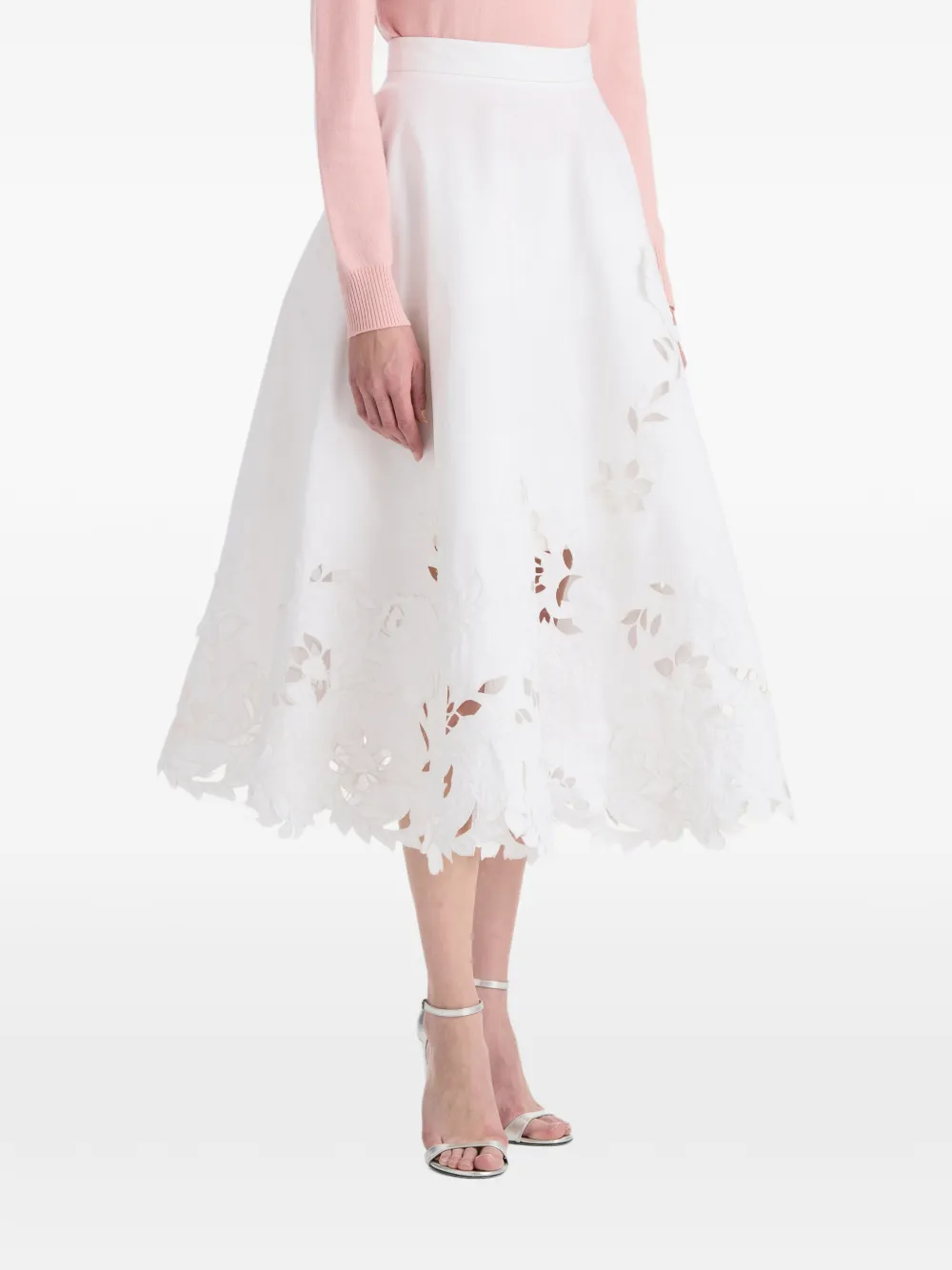 Oscar de la Renta Midi-rok met uitgesneden bloemen Wit