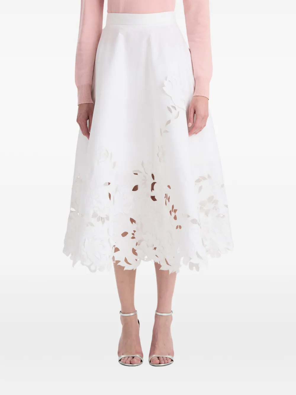 Oscar de la Renta Midi-rok met uitgesneden bloemen Wit