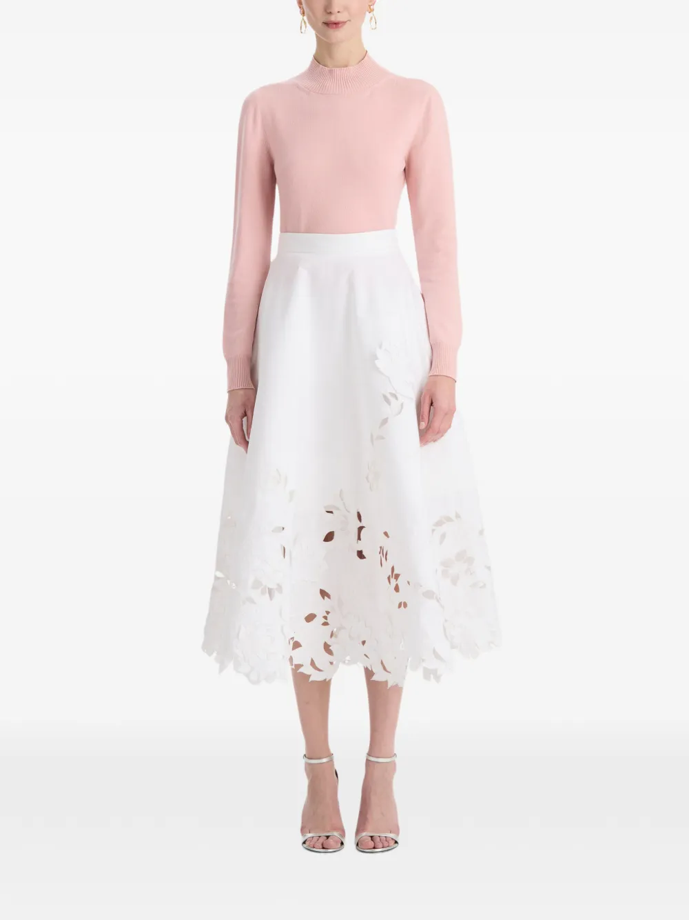 Oscar de la Renta Midi-rok met uitgesneden bloemen Wit
