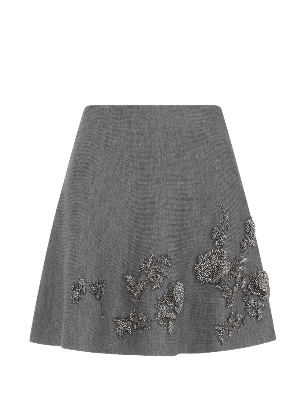 Oscar de la Renta A-Linien-Minirock mit Pfingstrosen-Stickerei - Grau