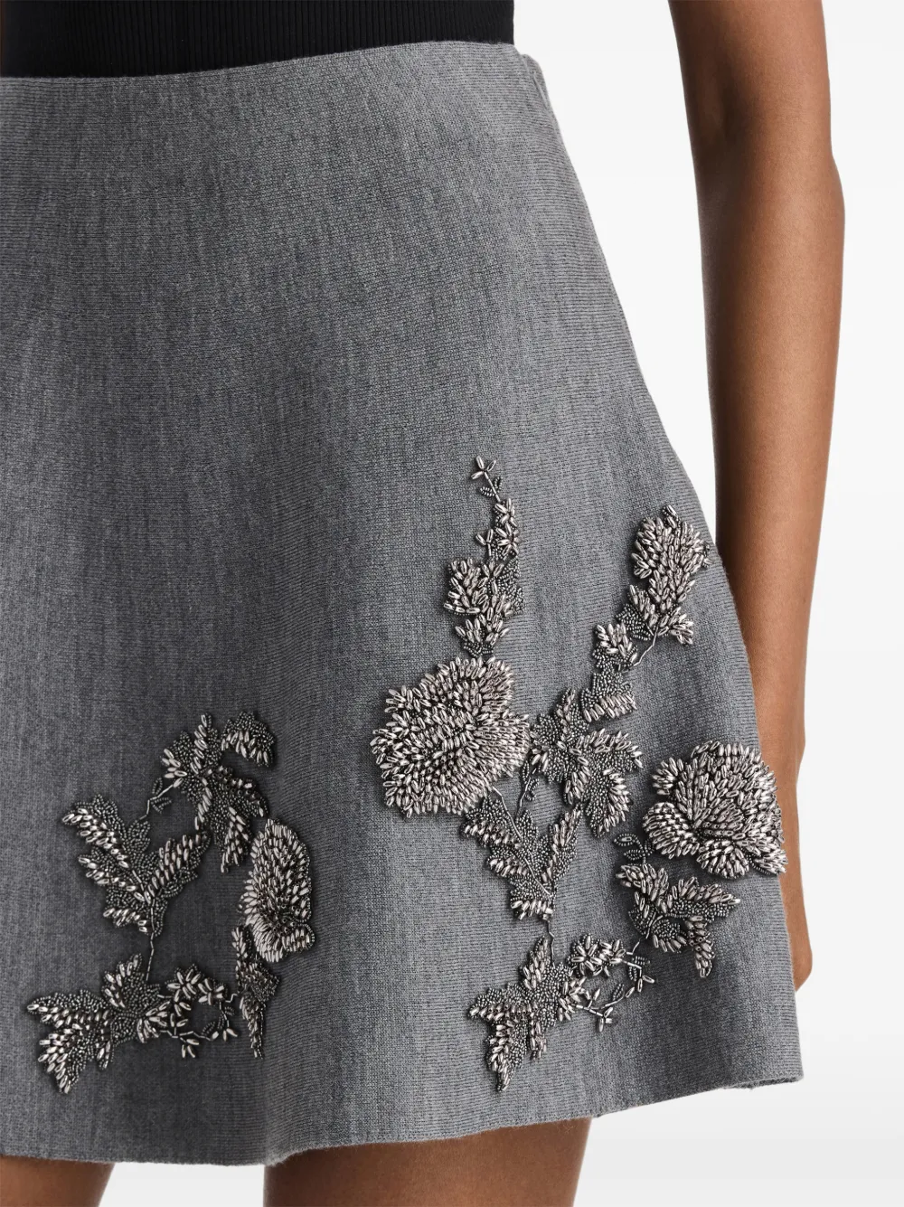 Oscar de la Renta Mini-rok met A-lijn en geborduurde pioen en kralen Grijs