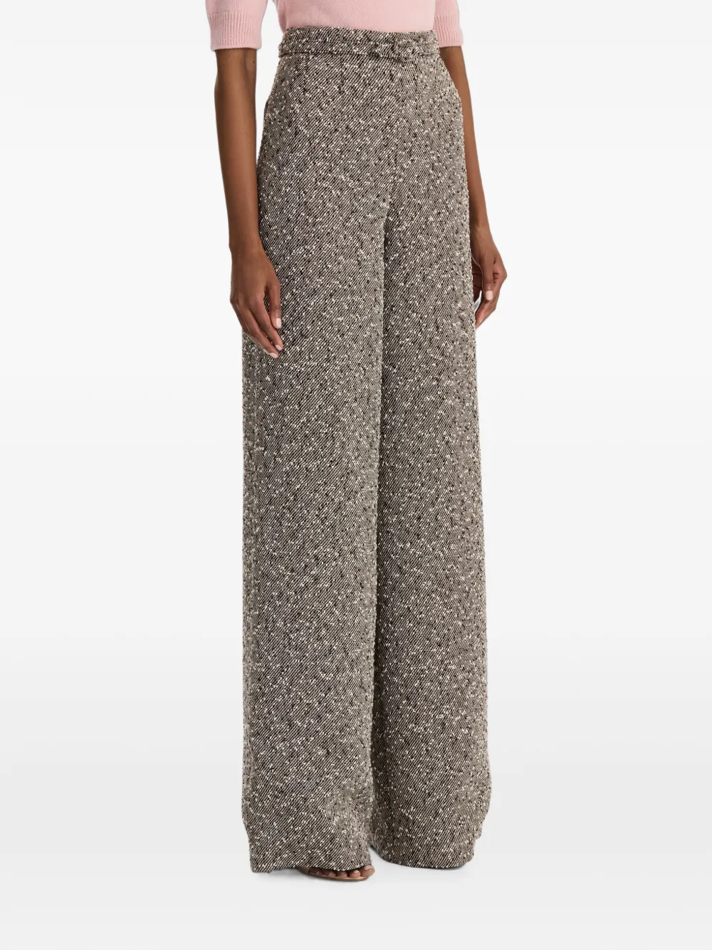 Oscar de la Renta Tweed broek met wijde pijpen Beige