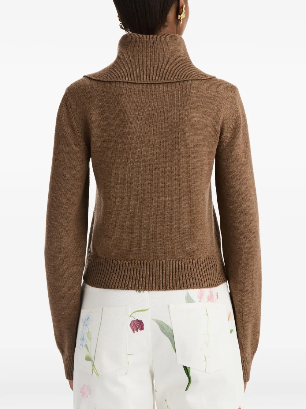 Oscar de la Renta Double-collar Quarter-zip Cropped Sweater in Brown, view 5