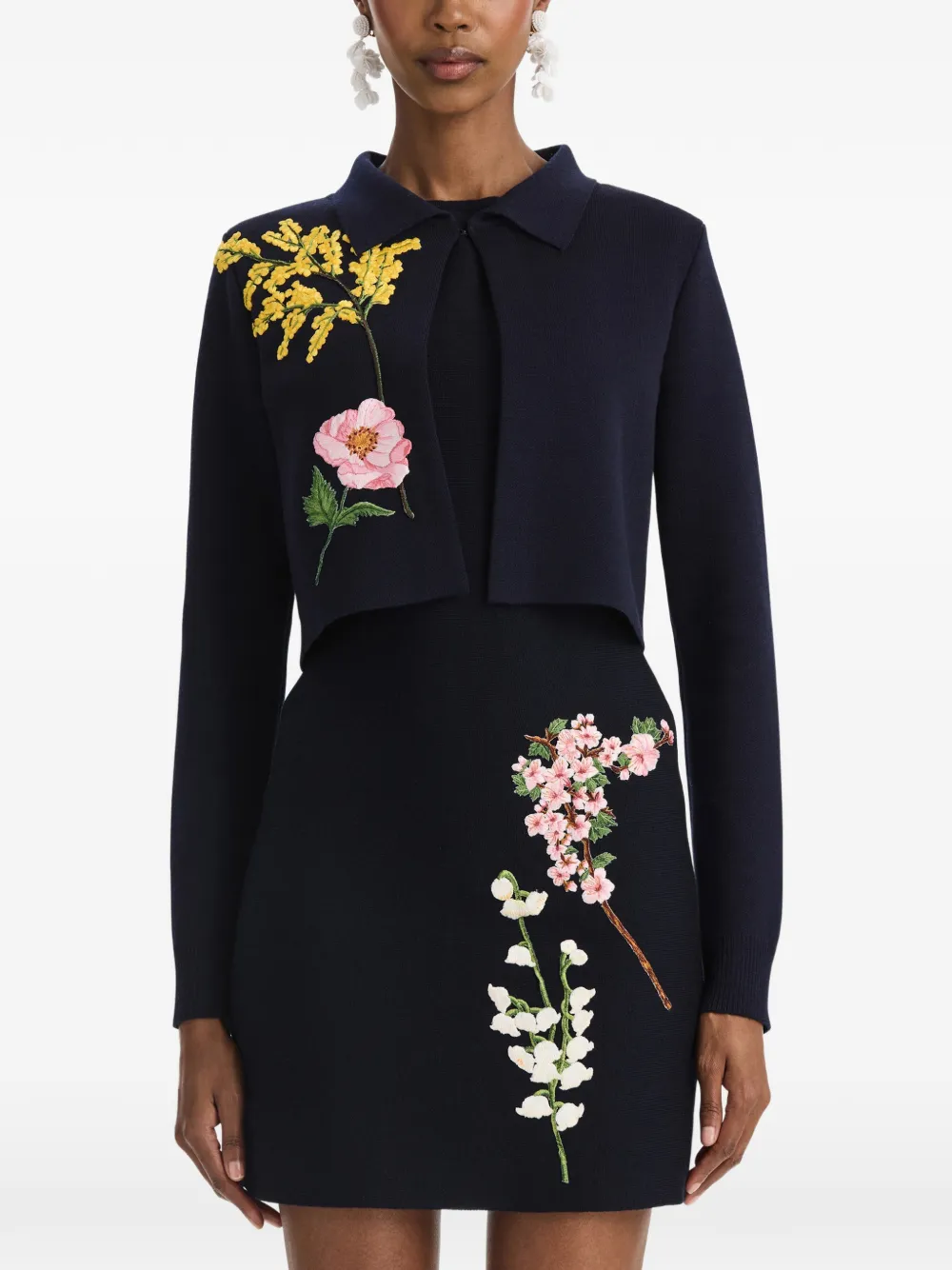 Oscar de la Renta Cropped jack met botanische borduurwerk Blauw