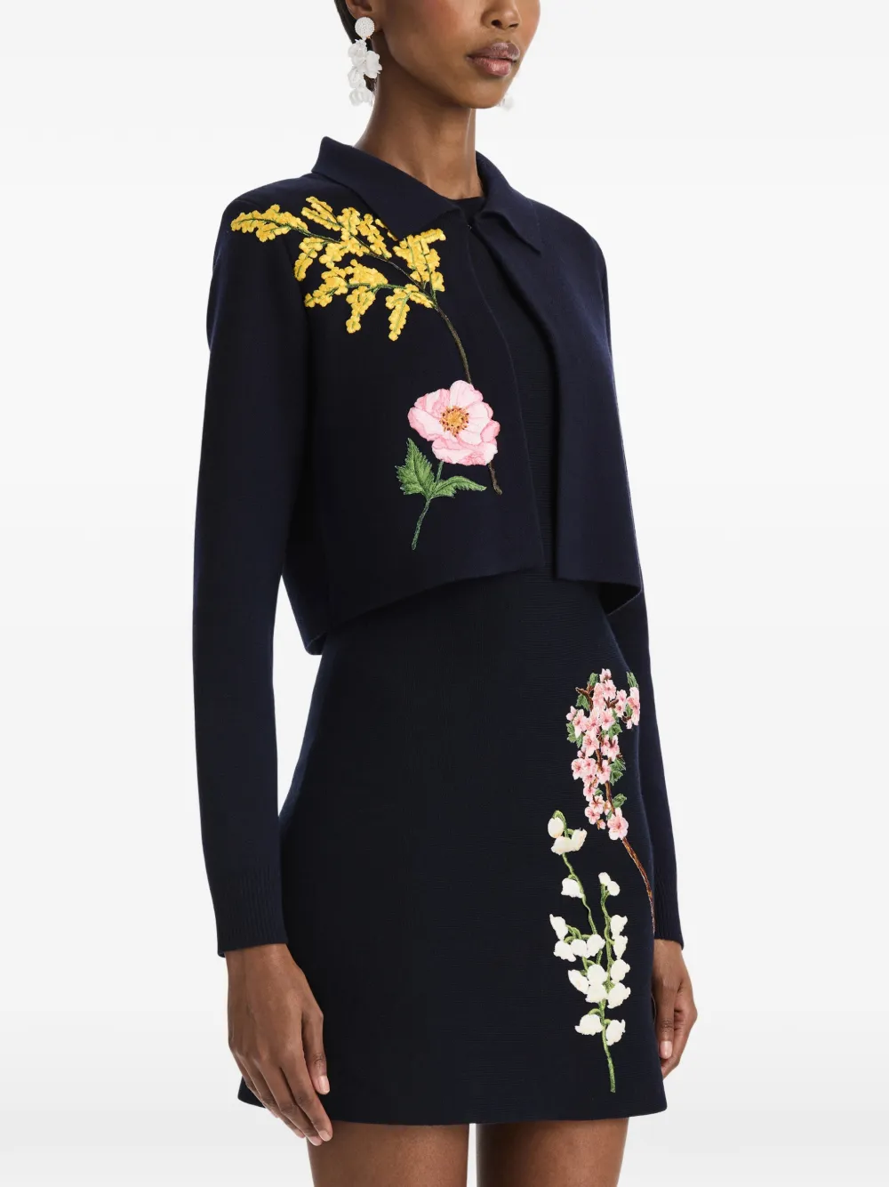 Oscar de la Renta Cropped jack met botanische borduurwerk Blauw