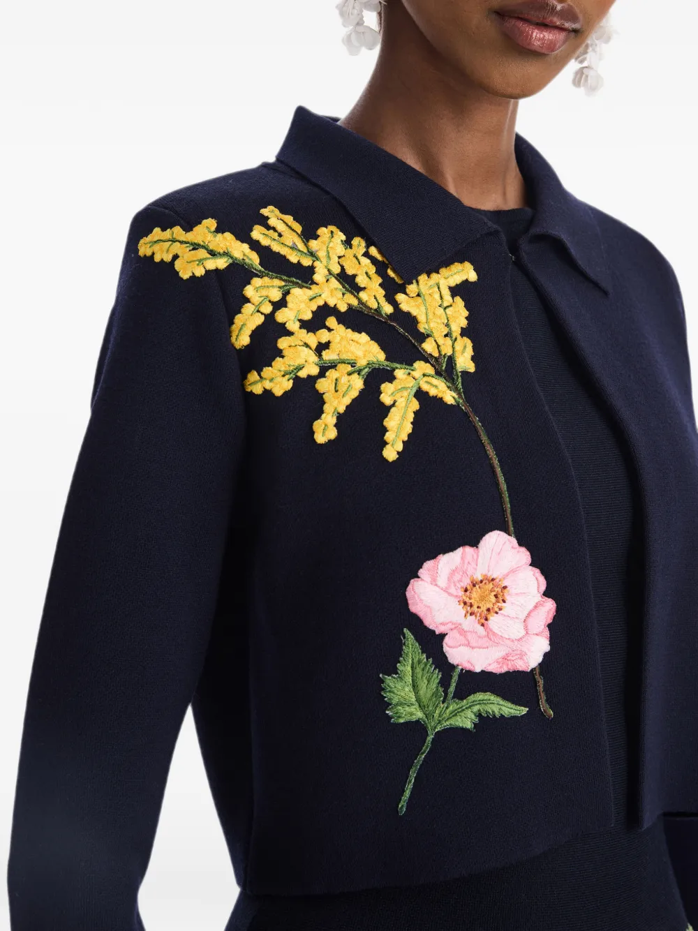 Oscar de la Renta Cropped jack met botanische borduurwerk Blauw