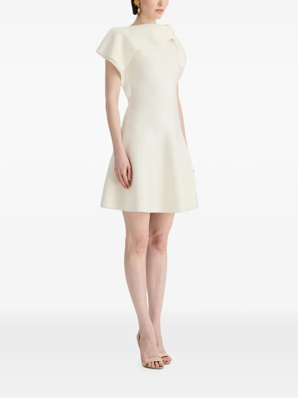 Oscar de la Renta Gedrapeerde gebreide mini-jurk Beige