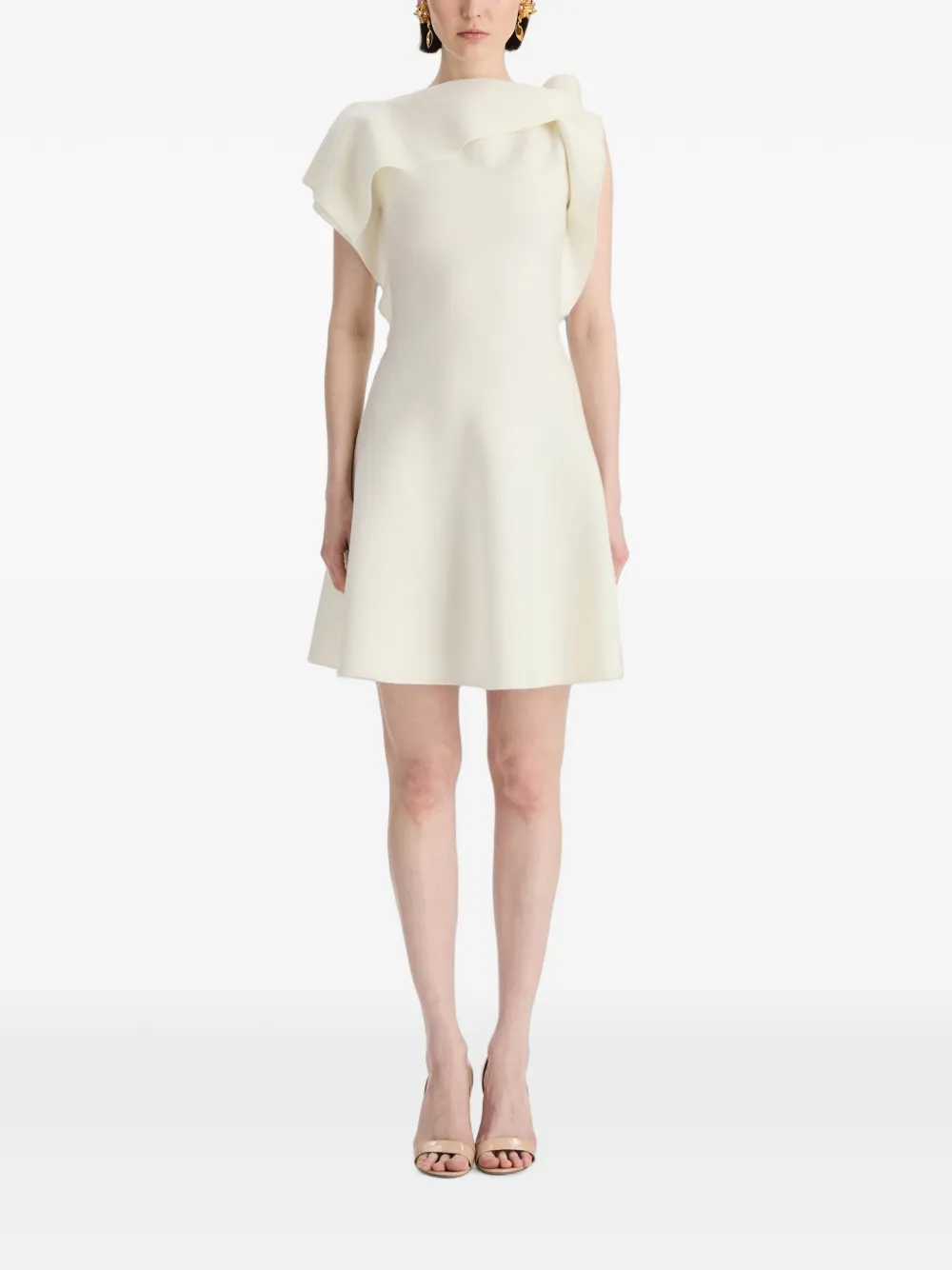 Oscar de la Renta Gedrapeerde gebreide mini-jurk Beige