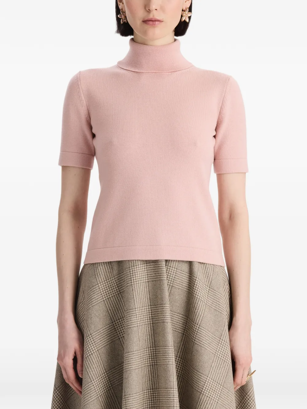 Oscar de la Renta Gebreid T-shirt met col en korte mouwen Roze