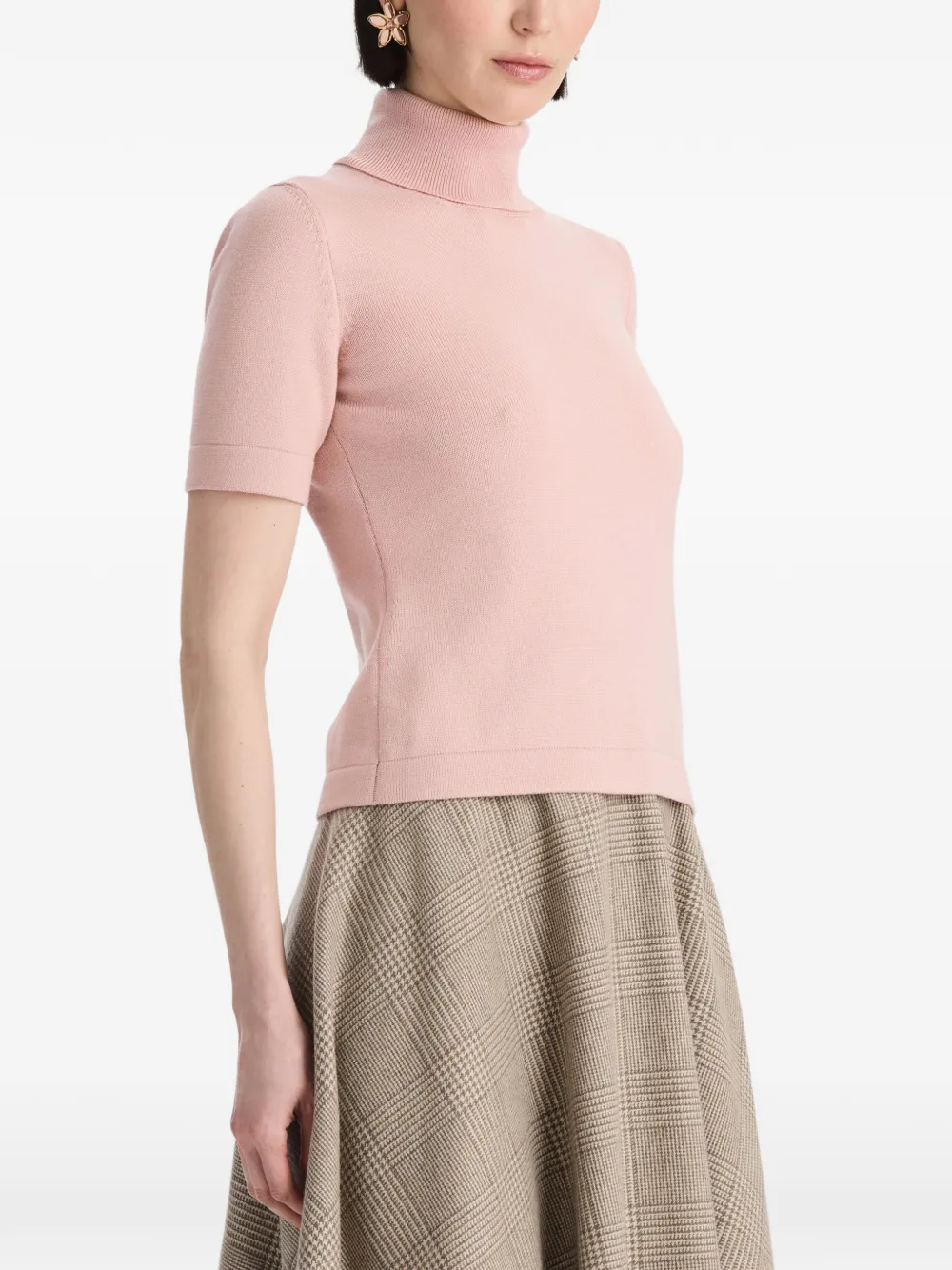 Oscar de la Renta Gebreid T-shirt met col en korte mouwen Roze