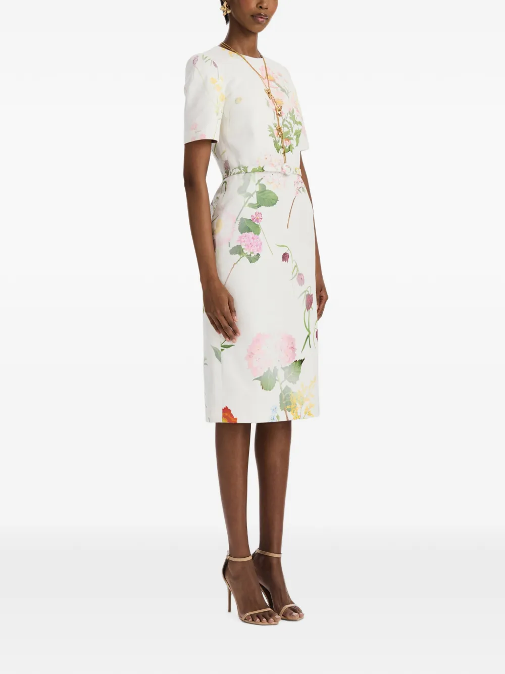 Oscar de la Renta Denim mini-jurk met botanische print Wit