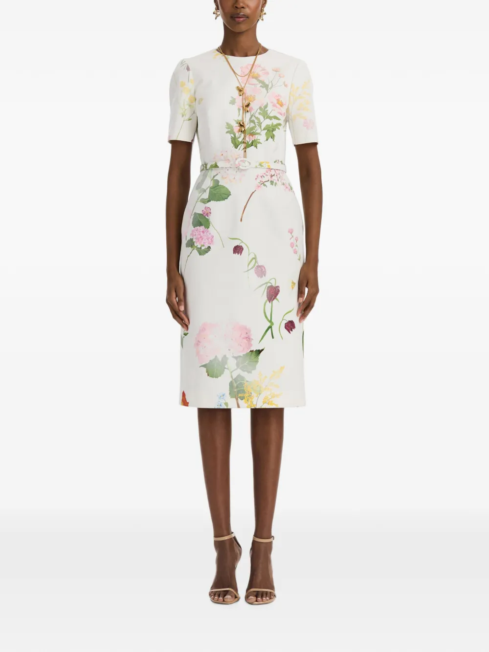 Oscar de la Renta Denim mini-jurk met botanische print Wit