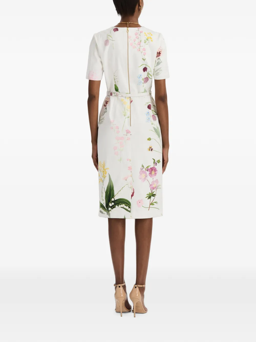 Oscar de la Renta Denim mini-jurk met botanische print Wit