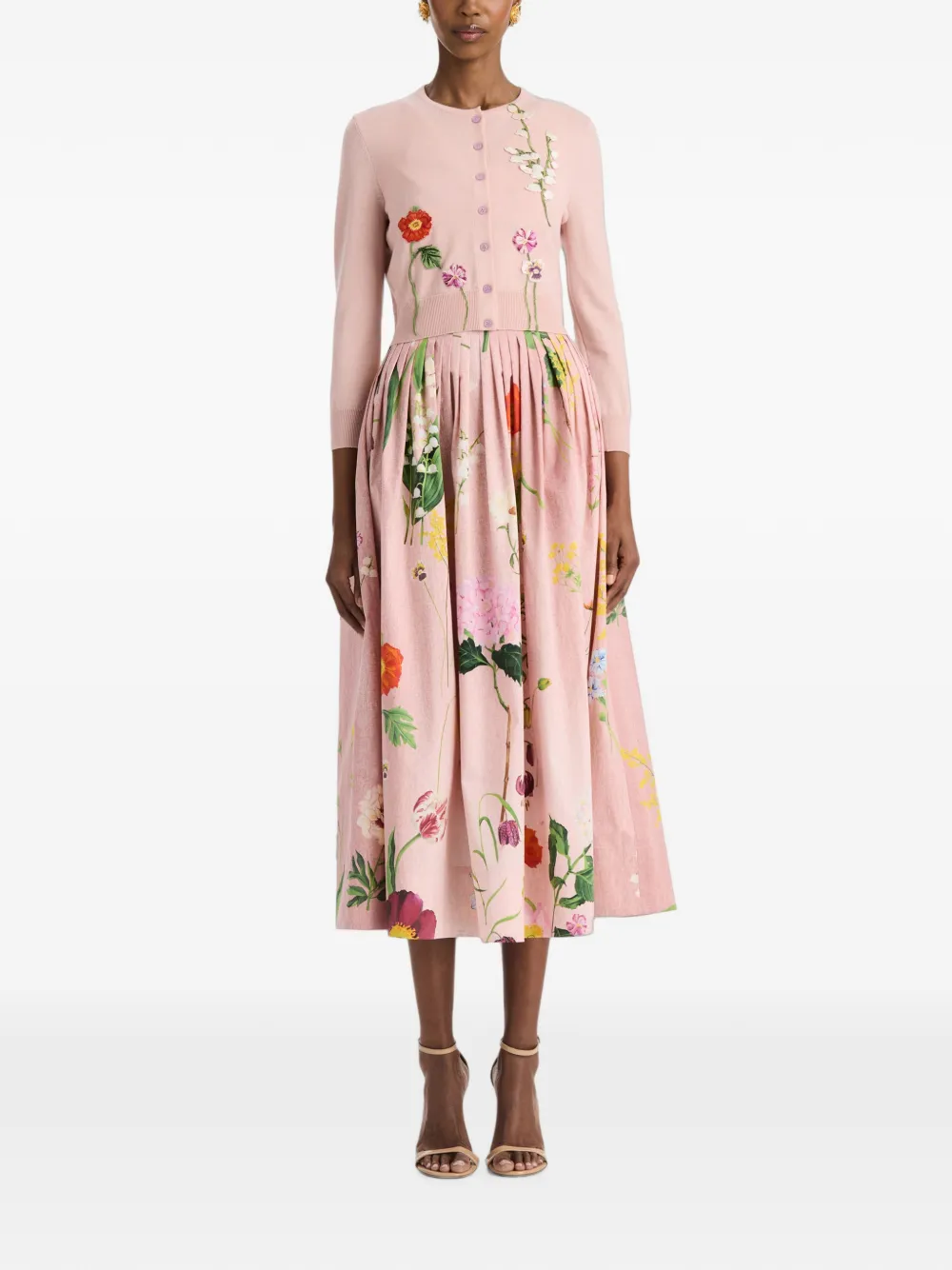 Oscar de la Renta Botanical Threadwork-embroidered Cardigan in Pink, view 2