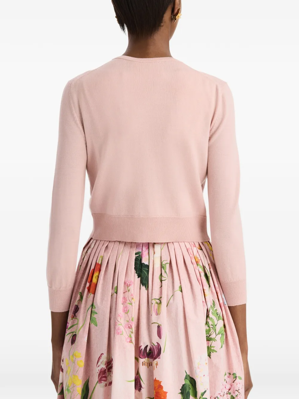 Oscar de la Renta Botanical Threadwork-embroidered Cardigan in Pink, view 5