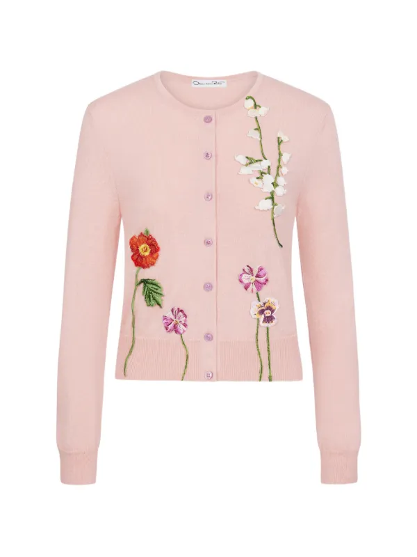 Oscar de la Renta Botanical Threadwork-embroidered Cardigan in Pink