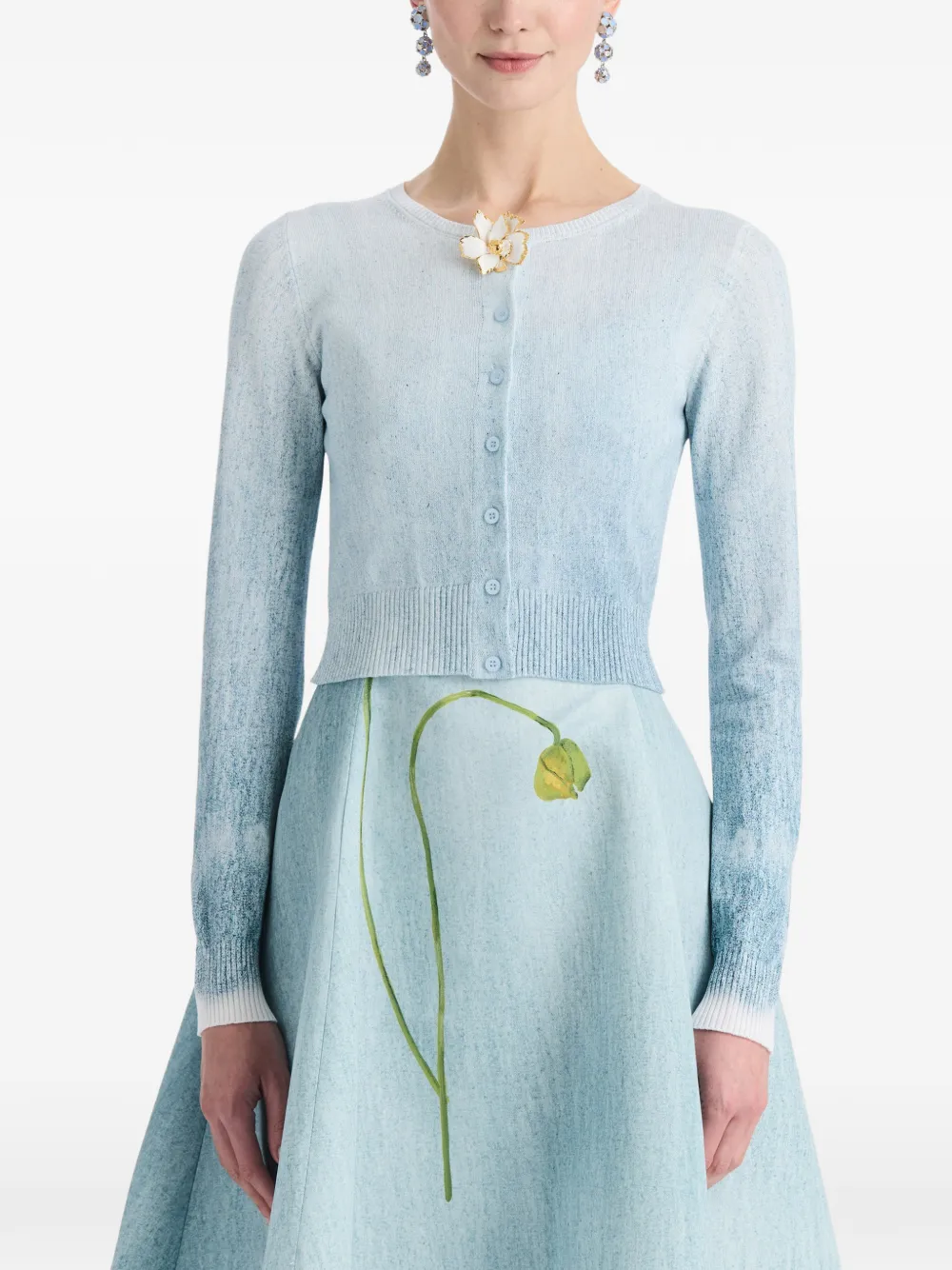 Oscar de la Renta Cropped vest met knoopdetail en ombré-effect Blauw