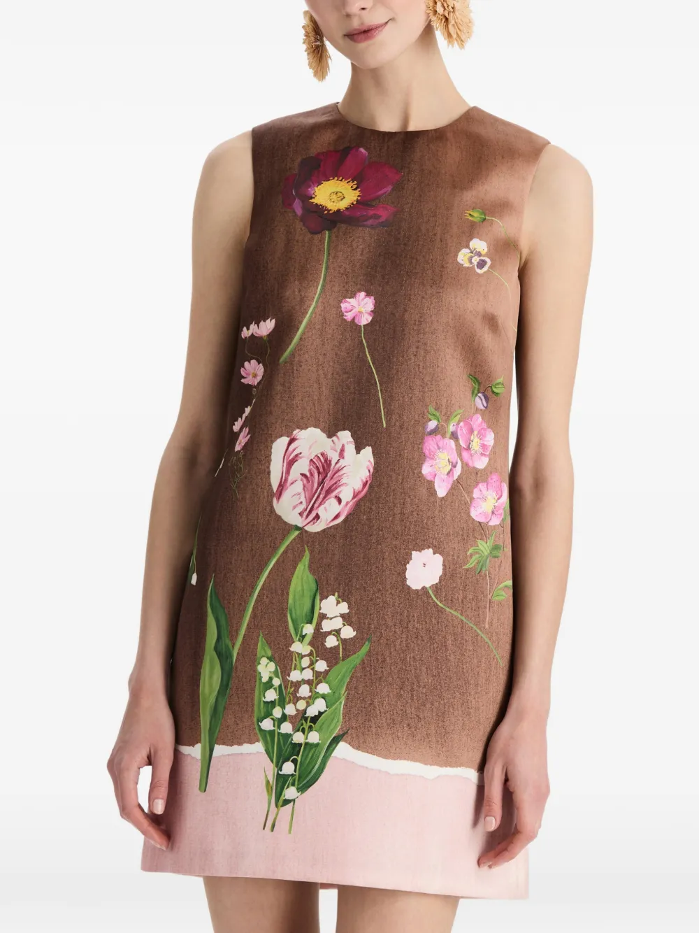 Oscar de la Renta Midi-jurk met botanische print Bruin