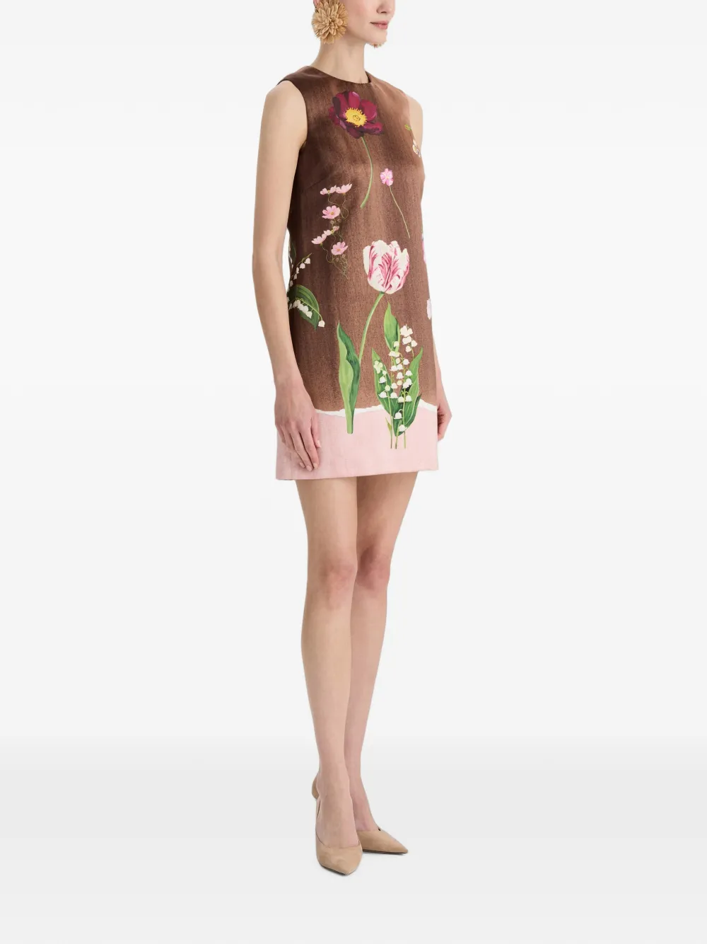 Oscar de la Renta Midi-jurk met botanische print Bruin