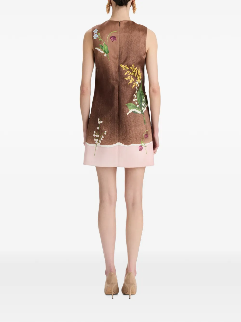 Oscar de la Renta Midi-jurk met botanische print Bruin