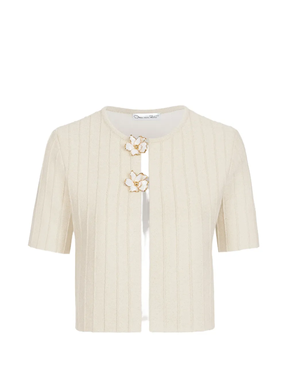 Oscar de la Renta Ottoman Cropped-Cardigan mit Blumenverzierung - Nude