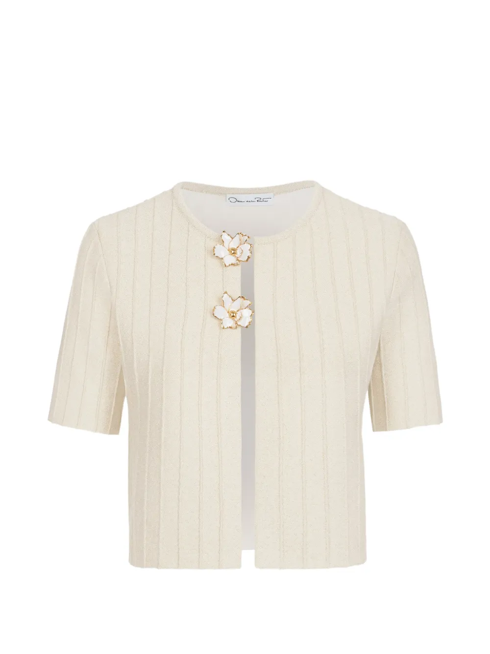 Oscar de la Renta Cardigan crop Ottoman con decorazione a fiori - Toni neutri