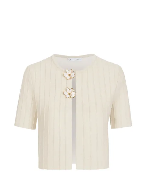 Oscar de la Renta Ottoman floral-embellished short-sleeved cropped cardigan
