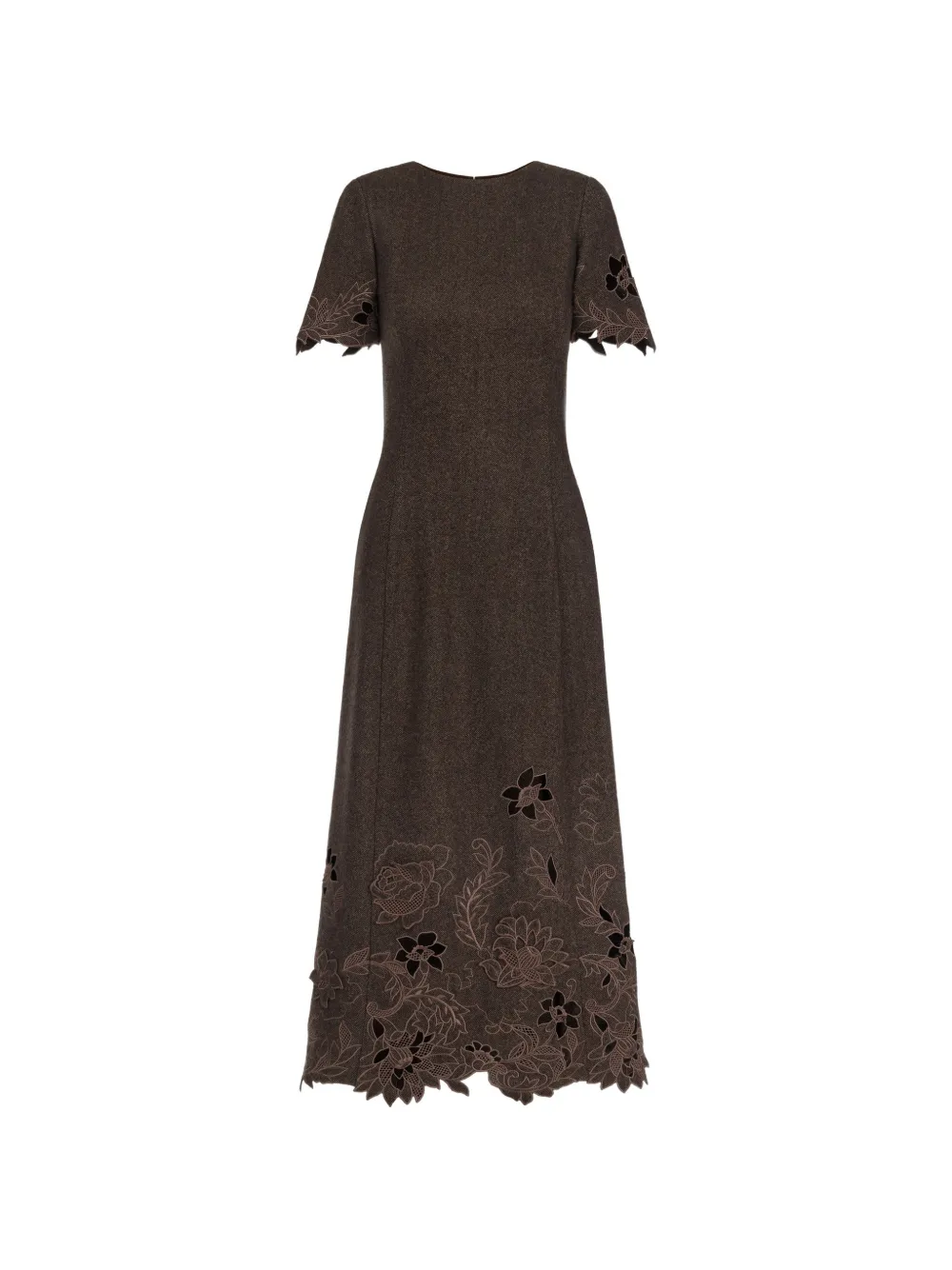 Oscar de la Renta robe mi-longue évasée à motif de chevrons et découpes florales - Marron Oscar de la Renta robe mi-longue évasée à motif de chevrons et découpes florales - Marron