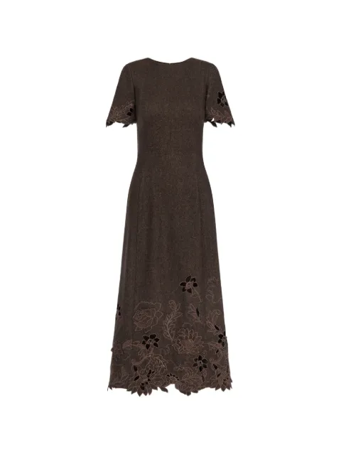 Oscar de la Renta peony-cutout herringbone flared midi dress