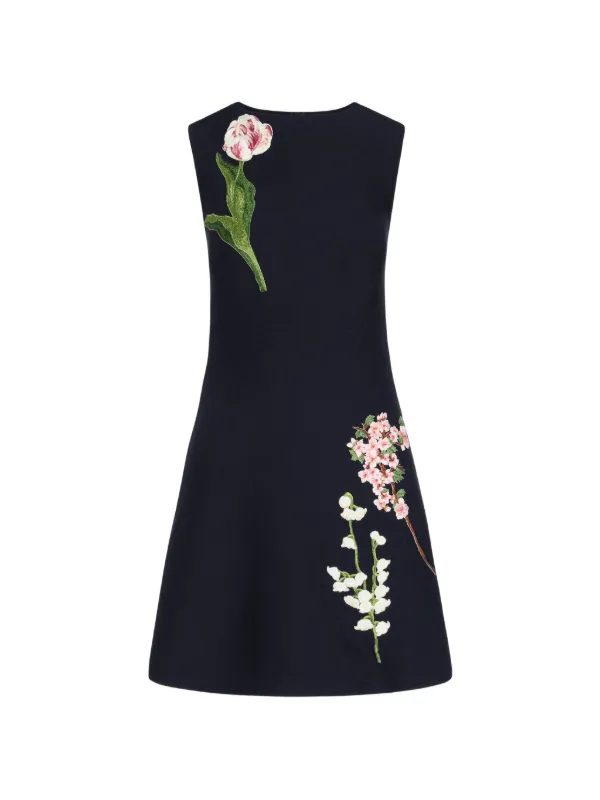 Oscar de la Renta Botanical-embroidered A-line Mini Dress in Blue