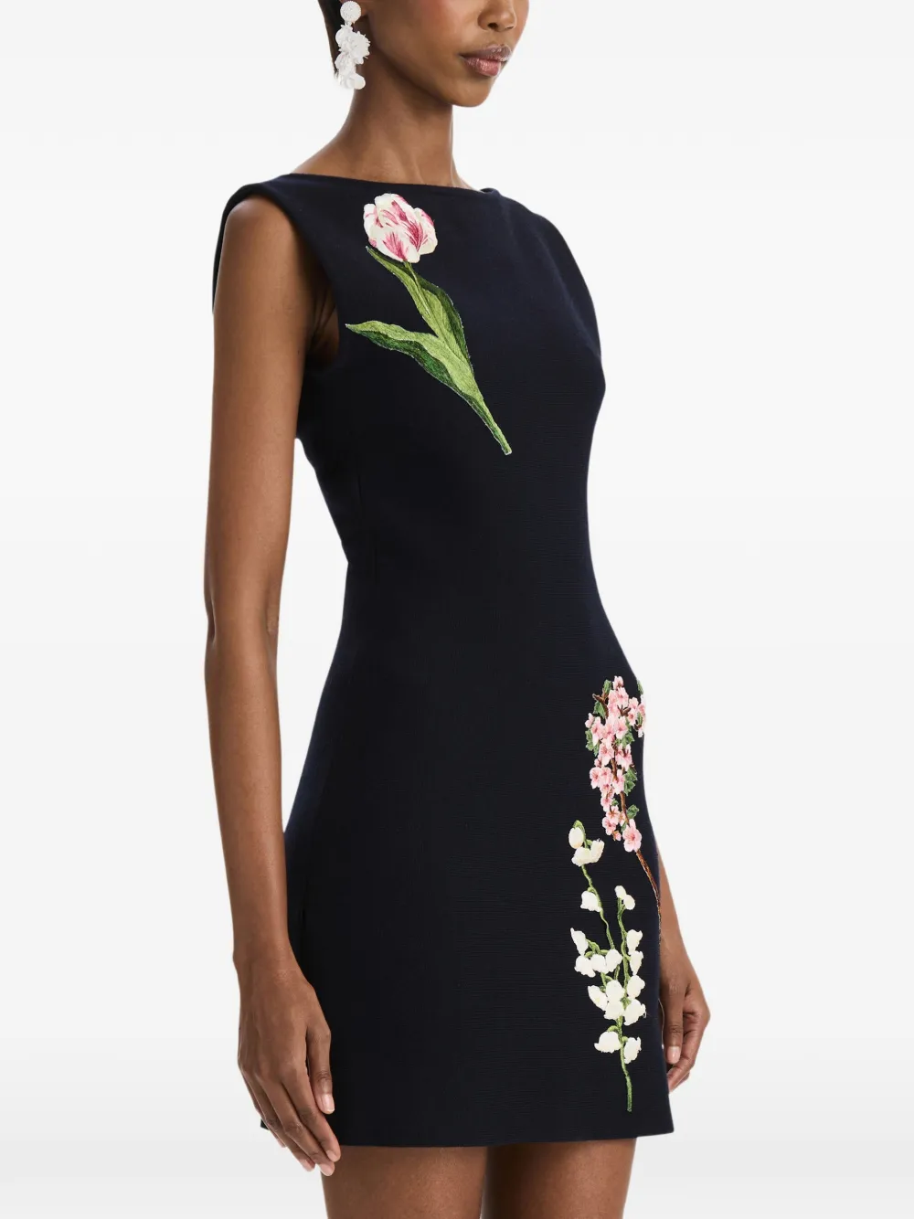 Oscar de la Renta mini-jurk met A-lijn en botanisch borduurwerk Blauw