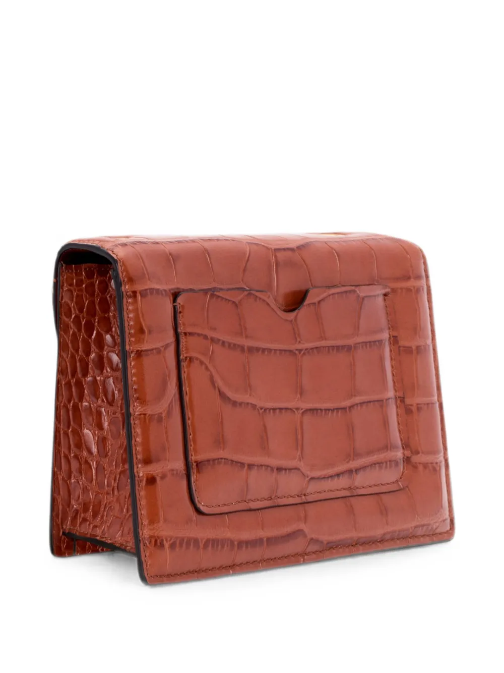 Oscar de la Renta TRO mini-clutch met krokodillen-reliëf en bloemapplicatie Bruin