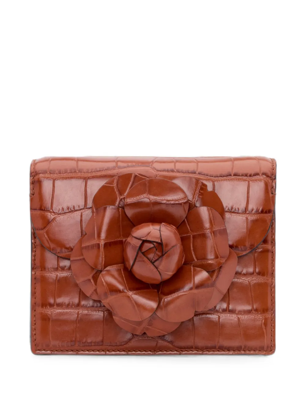 Oscar de la Renta mini TRO crocodile-effect floral-appliqué cutch bag - Braun