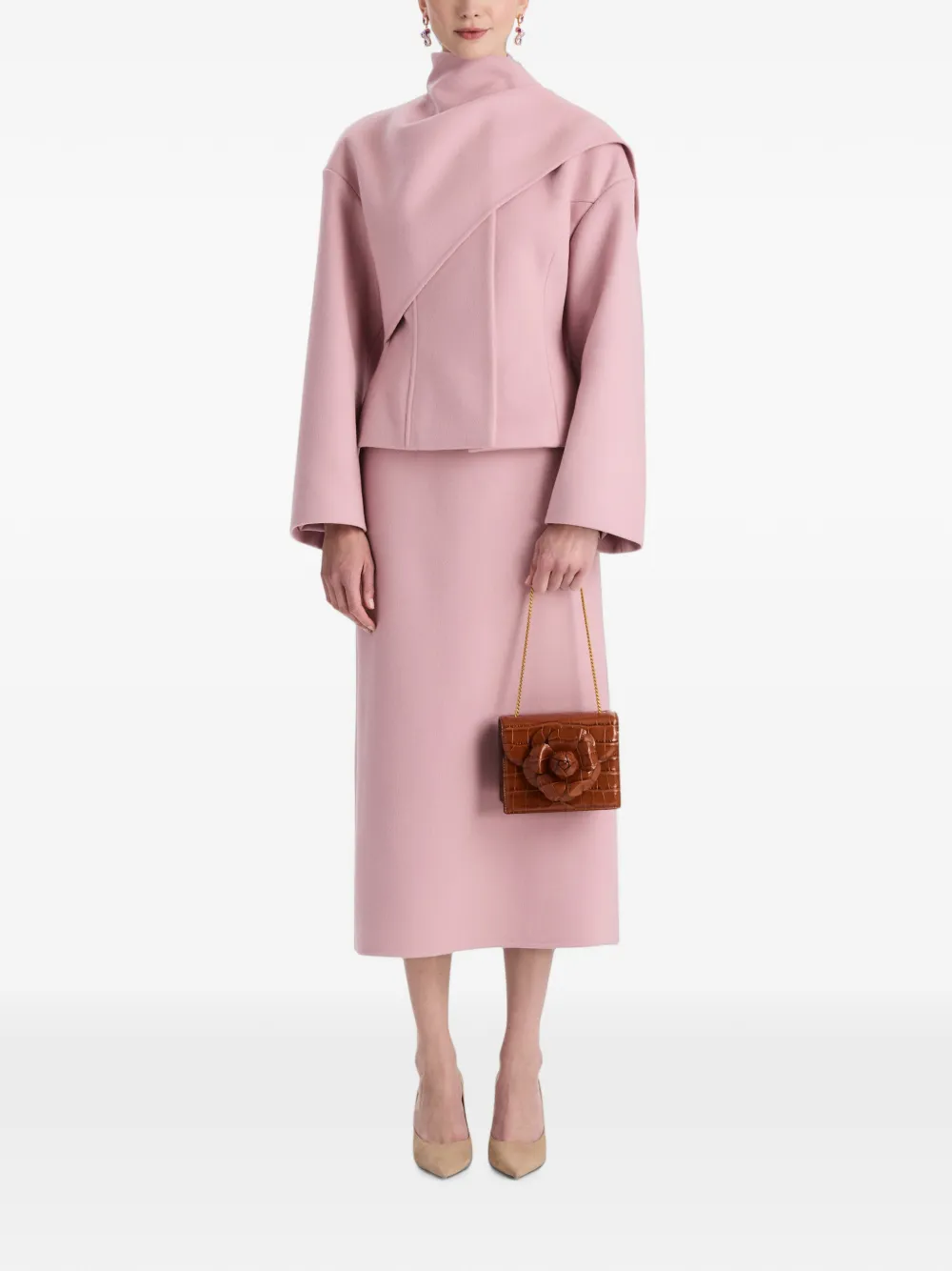 Oscar de la Renta TRO mini-clutch met krokodillen-reliëf en bloemapplicatie Bruin