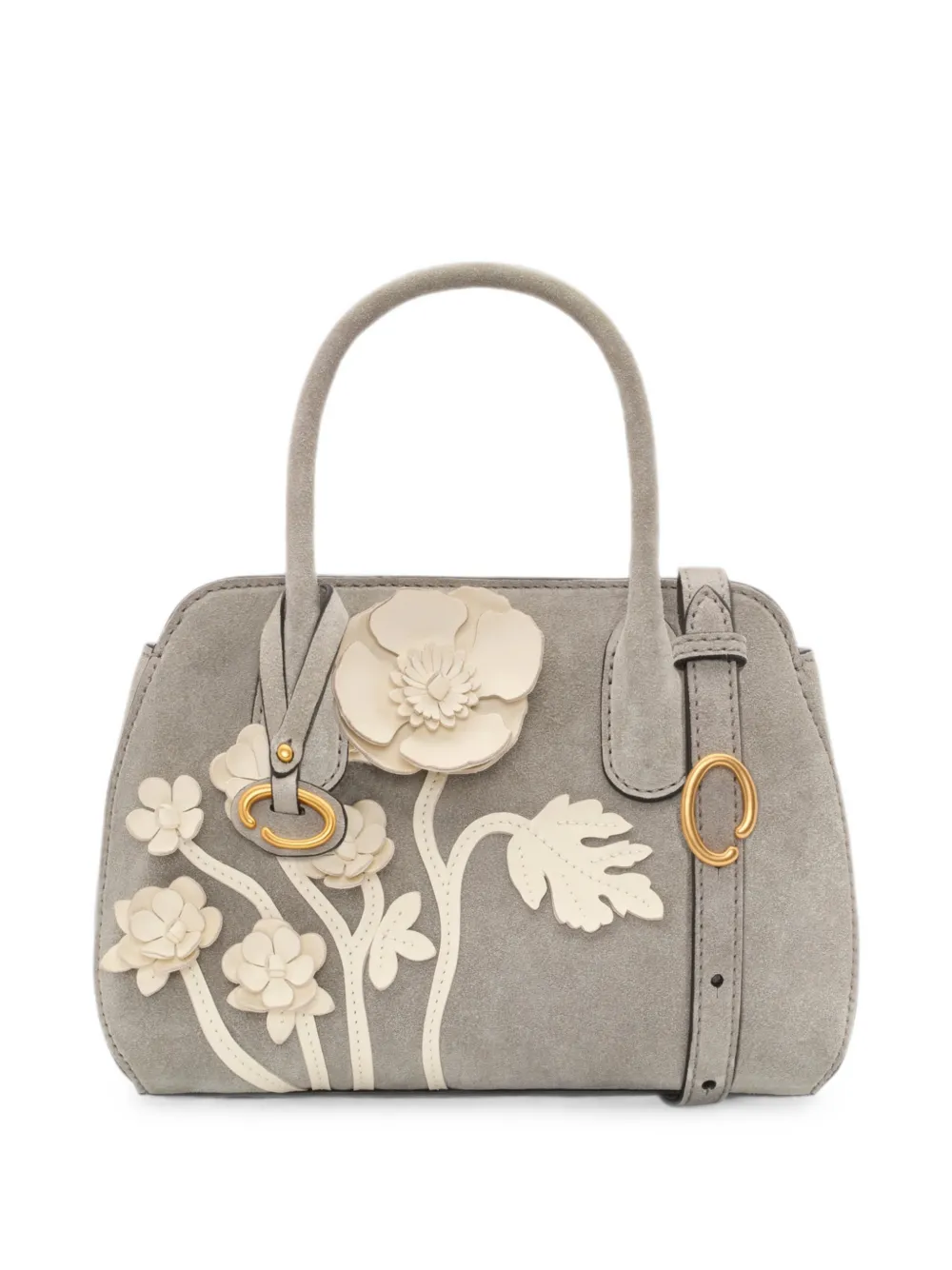 Oscar de la Renta Borsa tote Ivy mini in pelle scamosciata con applicazione a fiori - Grigio