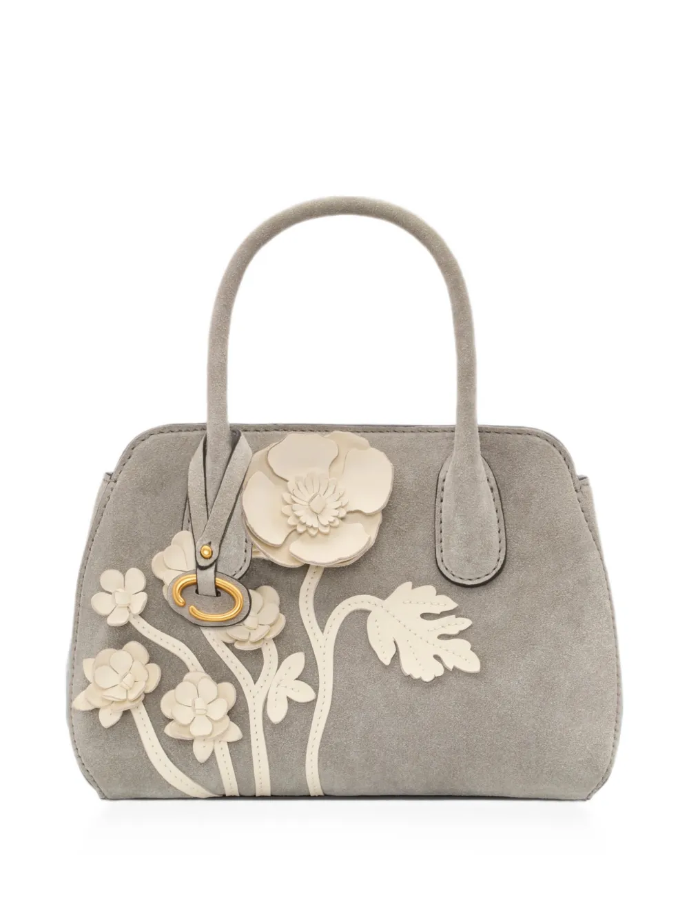 Oscar De La Renta Mini Ivy Floral-appliqué Suede Tote Bag In Gray