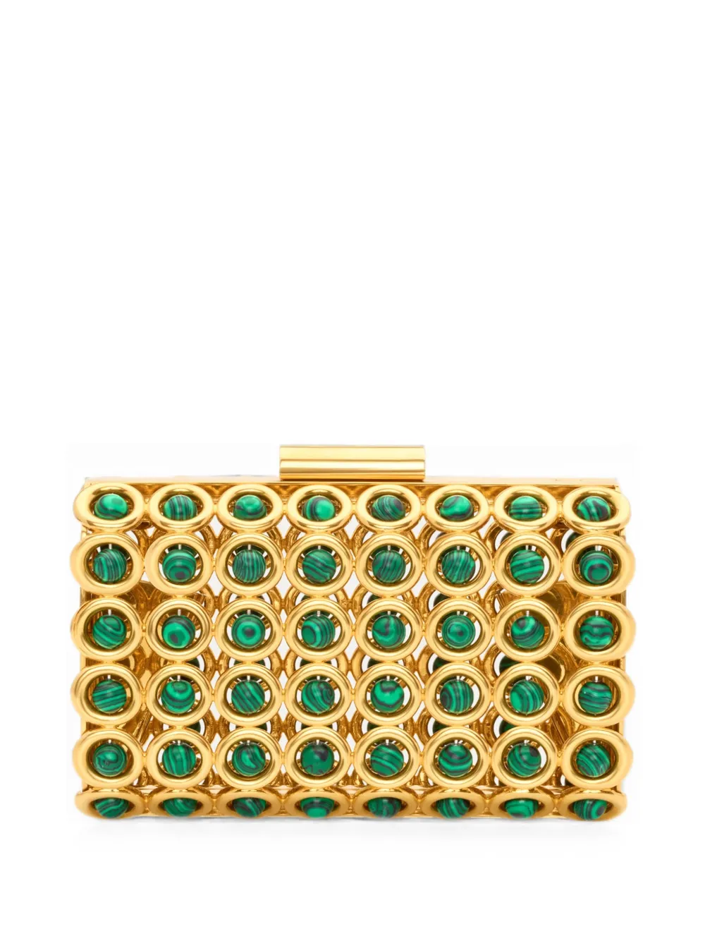Oscar de la Renta mini Saturn malachite-embellished cage-style clutch bag - Gold