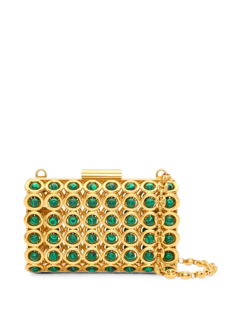Oscar de la Renta mini Saturn malachite-embellished cage-style clutch bag - Oro