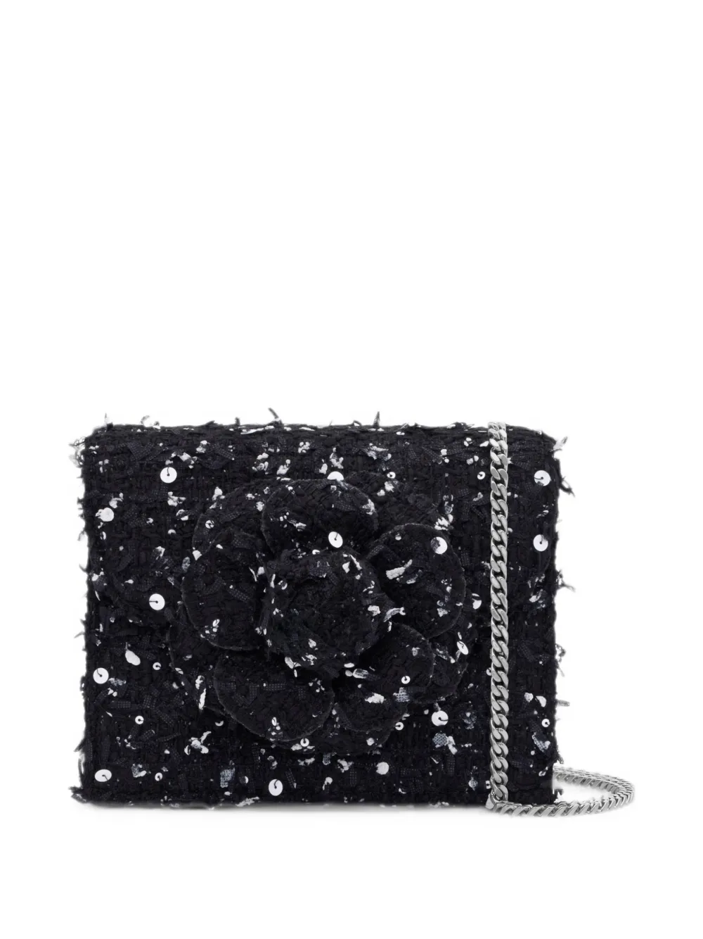 Oscar de la Renta mini TRO sequin-embellished floral-appliqué clutch bag - Nero