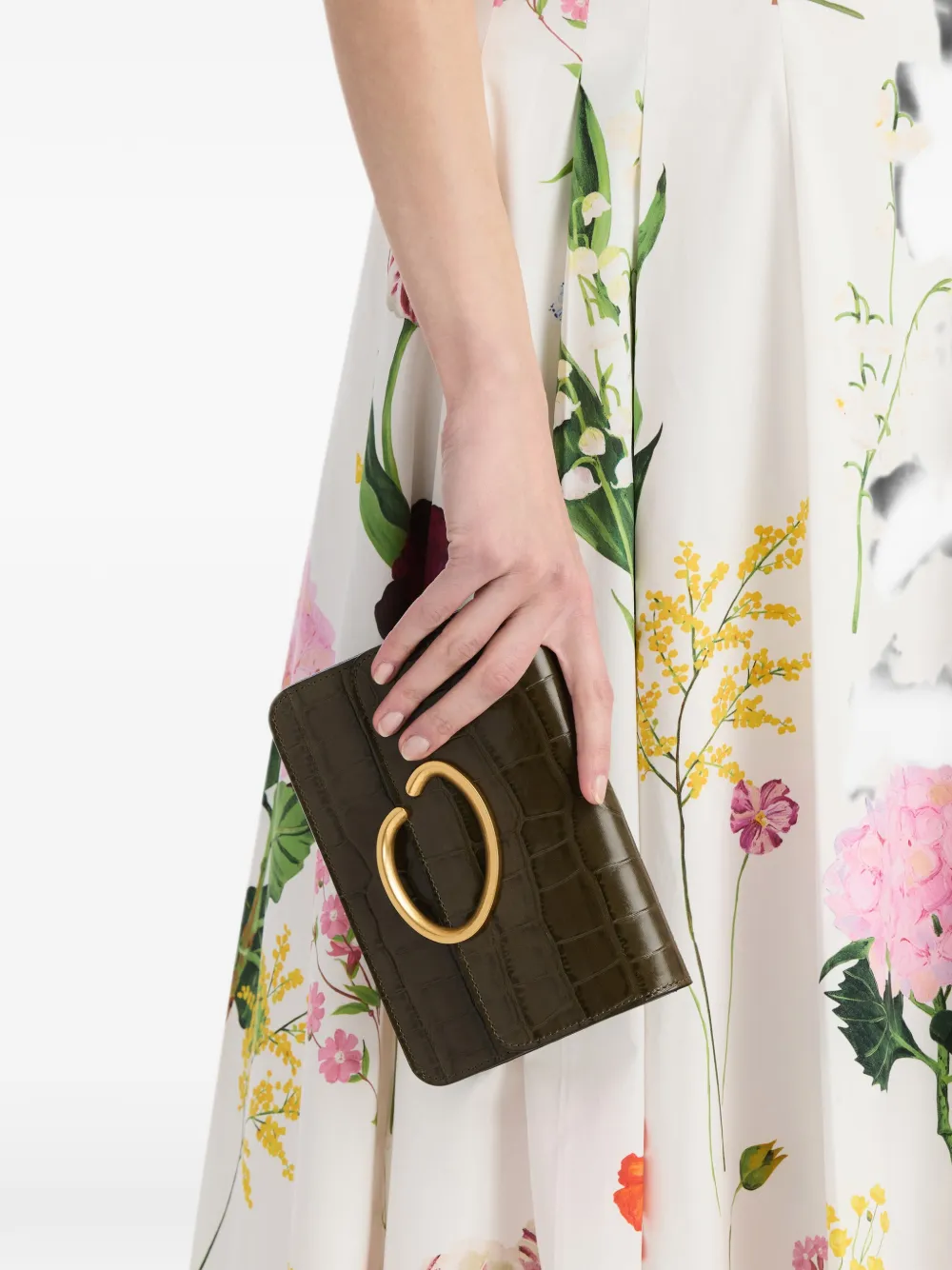 Oscar de la Renta O Pochette leren mini-clutch met krokodillen-reliëf Groen