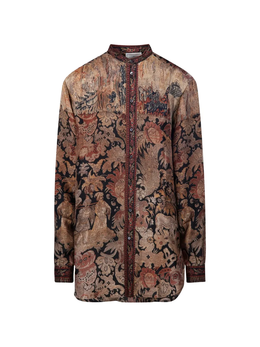Pierre-Louis Mascia ALOE tapestry-print band-collar shirt - Braun