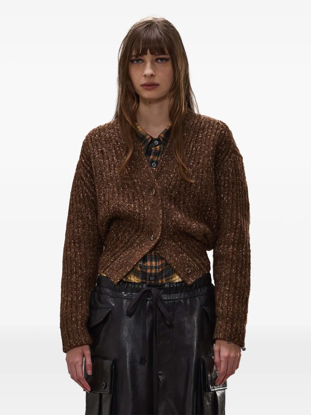 R13 ribbed-knit V-neck cardigan - Brown